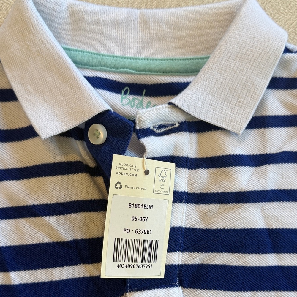 Boden Kids Polo Shirt - Navy and White Stripes